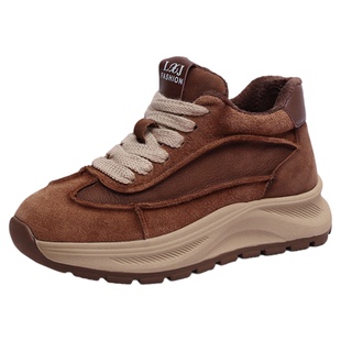 头层牛皮复古手工休闲老爹鞋厚底百搭高帮阿甘鞋加绒保暖棉鞋女冬