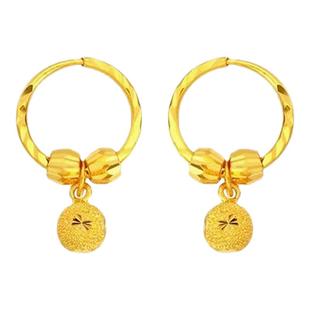 新款24K黄金耳环耳圈女款仿金包银圆圈耳饰树叶耳坠送妈妈送老婆