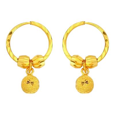 新款24K黄金耳环耳圈女款仿金包银圆圈耳饰树叶耳坠送妈妈送老婆