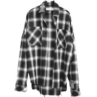 【邓为】harshandcruel 廓形男女潮牌衬衣法兰绒黑白格子衬衫外套