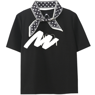 新款气质丝巾上衣胖莹莹大码女装胖mm夏季刺绣字母白色短袖T恤衫