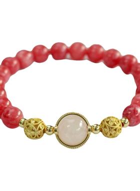 粉色手串桃花红纹玉髓