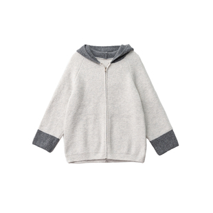 不等式 通勤风羊毛混纺连帽拉链开衫女宽松拼色毛衣外套休闲百搭