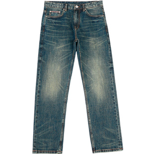 大牛传说复古水洗赤耳丹宁牛仔裤男直筒修身蓝色长裤美式休闲005