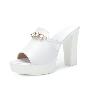 真皮凉拖2025夏季新款女式凉鞋高跟增高鱼嘴拖鞋防水台耐磨懒人拖