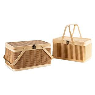 2025新款长方形装粽子水果月饼鸡蛋零食竹框竹篓竹篮子竹包装礼盒