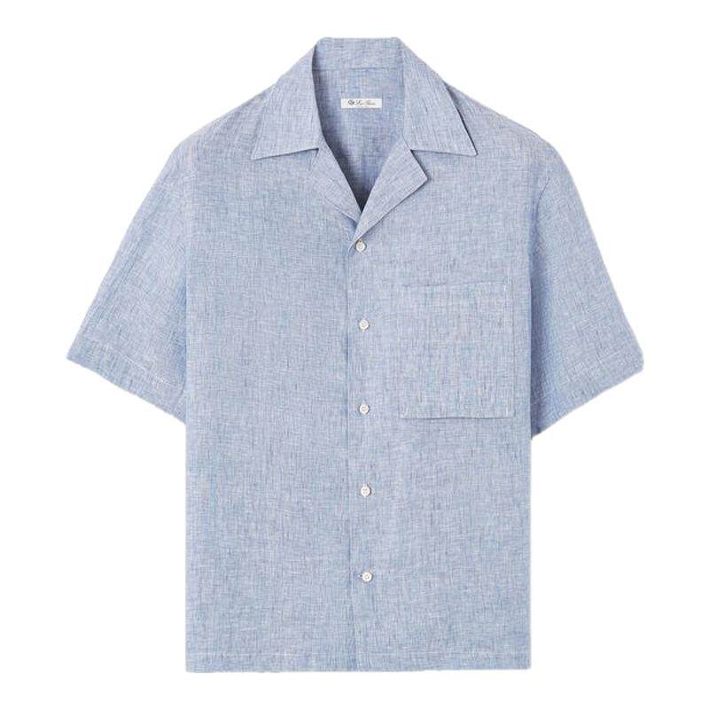 LoroPiana/诺悠翩雅男士衬衫保龄风格索莱尔亚麻布宽松领新款