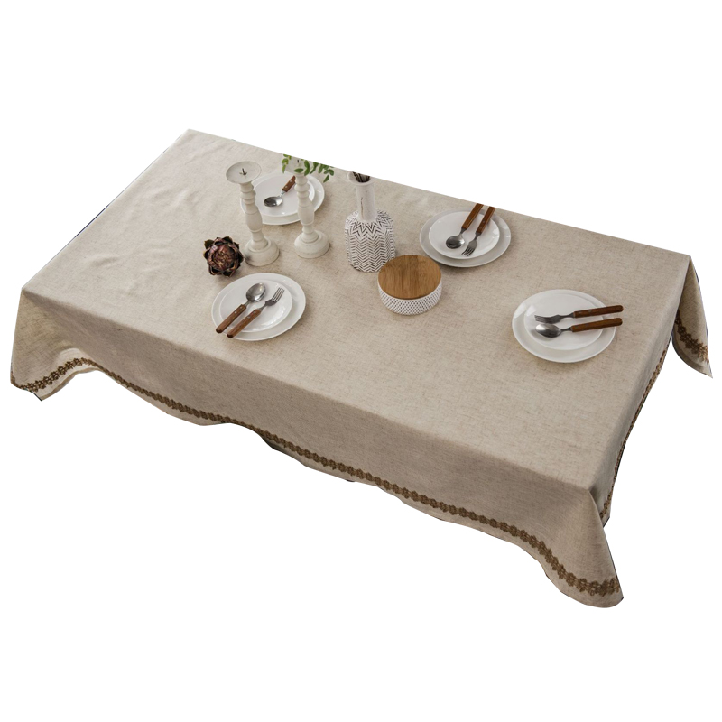 禅意复古亚麻色餐桌布日式文艺简约中式麻绳茶几布长方形圆桌台布