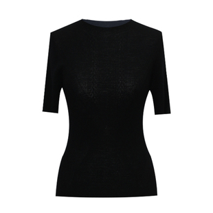 LadyJ-100%绵羊毛岛精18针无缝一体亲肤透气女针织打底衫短袖T夏