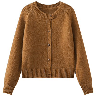 慕兔甜美圆领长袖针织开衫上衣