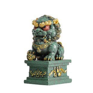 青砂石故宫文创国潮石狮子一对护院镇宅茶桌茶宠鱼缸造景装饰摆件
