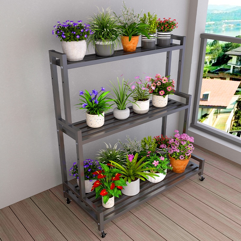 2024新款花架可移动带轮置物架客厅落地式铁艺多层花架子阳台室外