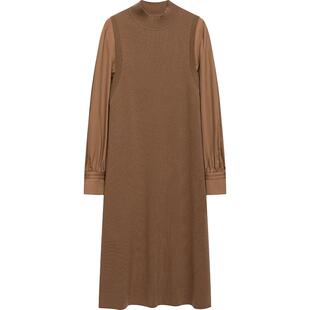 【播奥莱】播拼接针织连衣裙商场同款韩版半高领内搭基础款长裙