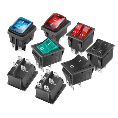 KCD1船型开关开孔19*22mm双联翘板电源开关4脚2档 红绿灯 6A 250V