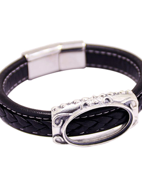 s925皮绳手镯空托diy松石18*30