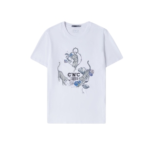 CNC男装奥莱夏新款老虎印花纯棉圆领短袖T恤男士轻奢合体T恤