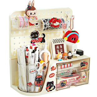 【洞洞板+笔筒收纳盒】小槑同学旋转笔筒大容量超大笔桶儿童女孩男孩高颜值学生桌面抽屉式置物架书桌多功能