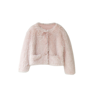 小众设计甜美减龄长毛绒短外套女环保皮毛一体粉色保暖小香风上衣