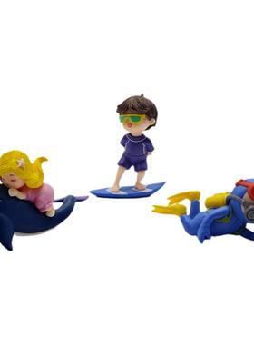 微缩人物摆件小号卡通潜水员模型冲浪少年塑料工艺品鱼缸桌面造景