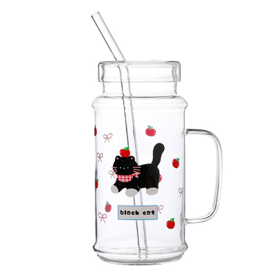 川岛屋大容量带盖玻璃杯吸管水杯