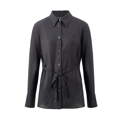 【亚麻】PRICH廓形长袖衬衫2025秋季新款休闲系带收腰纯色衬衣女