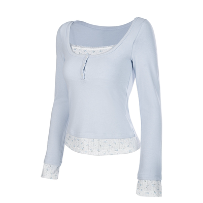 带胸垫假两件保暖上衣