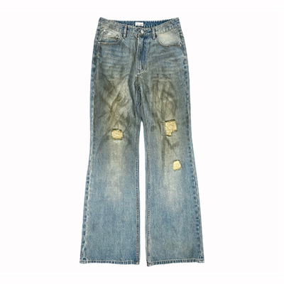 露思同款【CPLUS SERIES】水洗做旧破洞直筒牛仔裤