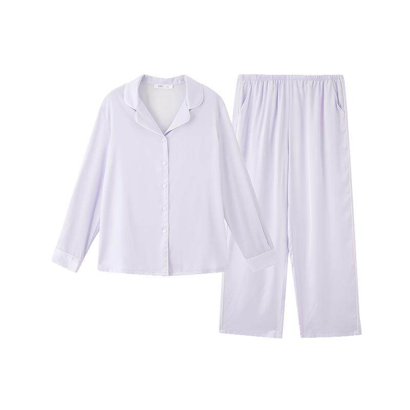三福女春季简约丝滑长袖睡衣套装 气质开扣宽松家居服850311