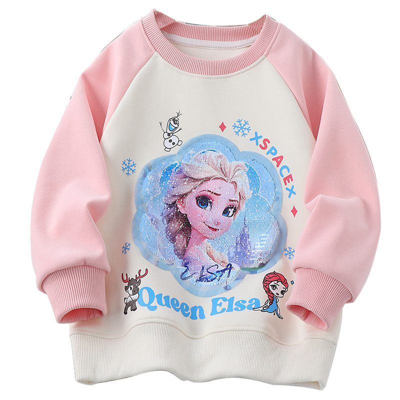 爱沙公主衣服可变图儿童翻转变色卫衣加绒女童棉衣小孩变脸亮片衣