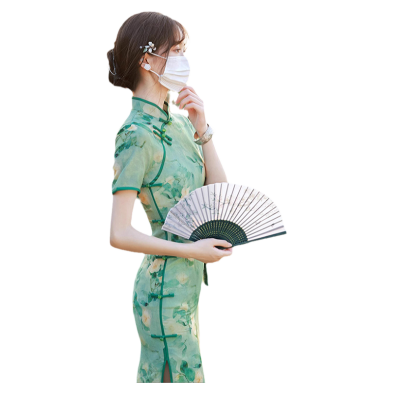 改良民国风复古绿色高端少女旗袍裙2024年夏季新款气质年轻款长款