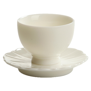 甜白瓷品茗杯个人日式小茶杯套装陶瓷纯色主人杯隔热杯垫防烫杯托