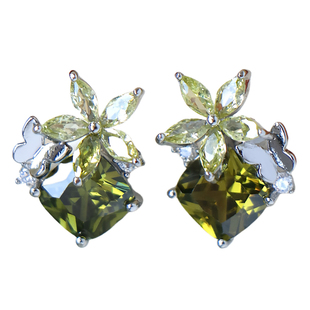 莉夏橄榄绿锆石蝴蝶耳钉森系清新精致耳饰耳环法式复古蚊香盘耳夹