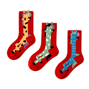 儿童红袜子2026马年女童纯棉新年本命年冬季12岁红色袜高筒中筒