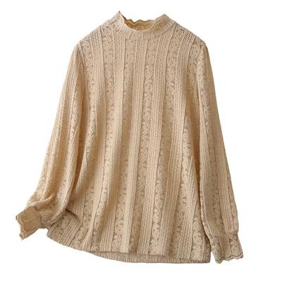 大码胖mm春秋半高领蕾丝打底衫