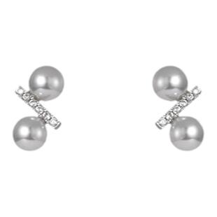 「优雅高地」百分号珍珠耳钉女纯银满钻耳夹小众轻奢高级感耳饰新