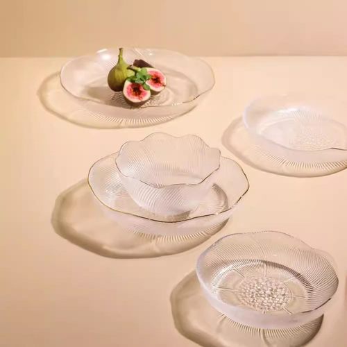 现货简约轻奢玻璃碗家用水果套装蔬菜甜品沙拉碗花语餐具盘子批发