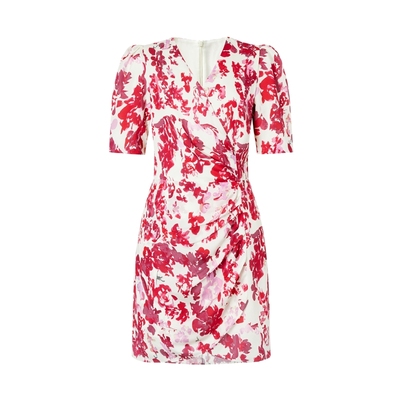 MOISSAC摩萨克夏法式高级浪漫花红泡泡袖碎花收腰连衣裙长裙女