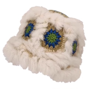 毛绒帽子女秋冬时尚潮流川西虎头兔毛可爱保暖醒狮帽毛茸茸渔夫帽