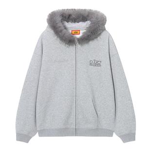 AFGK25SS美式复古毛领刺绣连帽开衫卫衣男女潮牌春秋情侣上衣外套