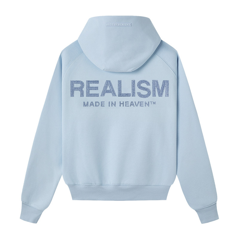REALISM烫钻美式复古连帽卫衣蓝