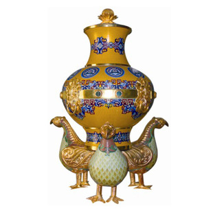 老北京景泰蓝落地大花瓶张向东载福三禽尊带证书铜胎掐丝珐琅摆件