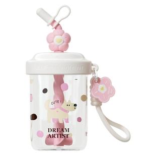 HelloKitty可爱女新款ins风高颜值带吸管塑料杯便携手提学生杯子