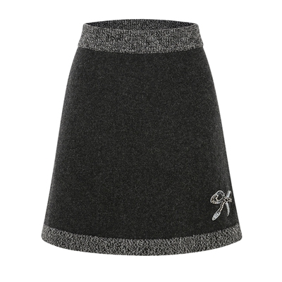 DIANA VEVINA冬新款羊毛蝴蝶结毛衣半裙钉珠拼色半身裙