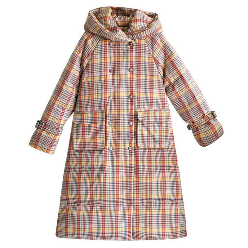 复古格子羽绒服女士冬季加厚外套