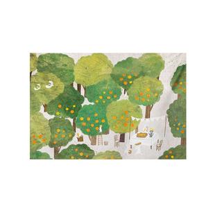 「橘子园」兔子可爱动物画布卧室布置挂布沙发挂画墙面遮丑背景布