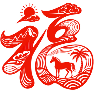 马年窗花生肖马剪纸福字静电贴纸玻璃门贴窗户贴2026新年春节水贴