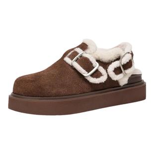 BEAU雪山栗栗复古勃肯鞋女春秋厚底外穿毛毛鞋增高鞋女咖色博肯鞋