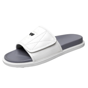 魔术贴真皮拖鞋男2025新款夏季高端外穿防滑耐磨白色男士一字拖潮