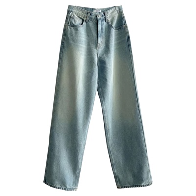 OUNCE浅蓝色牛仔裤26春新款韩国宽松高腰休闲显瘦水洗直筒长裤子