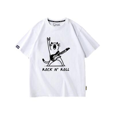 音乐节朋克摇滚猫咪吉他手纯棉短袖男女情侣亲子班服衣服T恤定制